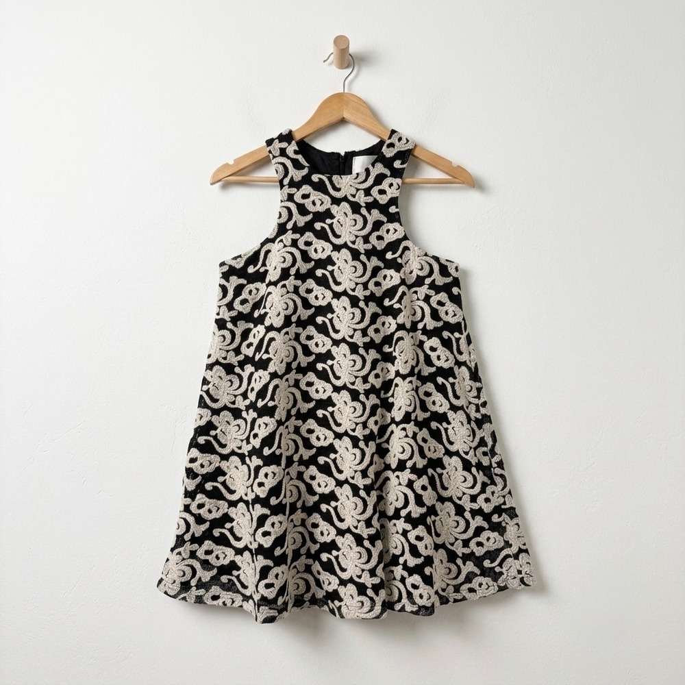JOA Ivory Embroidered Lace High Neck A-Line Mini Dress Medium Pockets J.O.A.‎